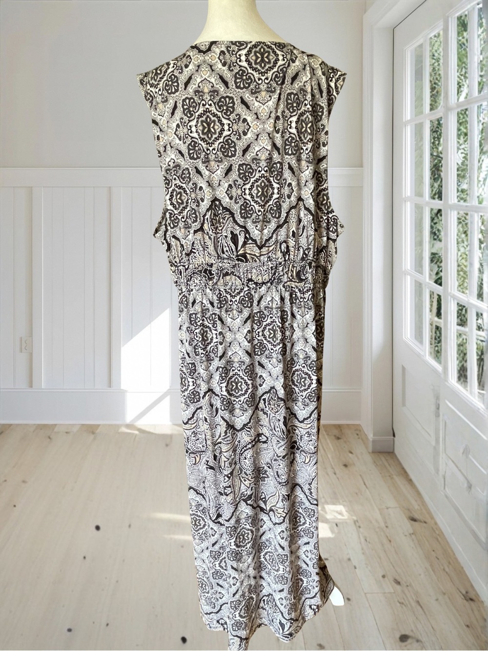 Simply Emma 1X Plus Size Paisley Boho Maxi Dress Smocked Waist V-Neck Casual - Picture 6 of 13